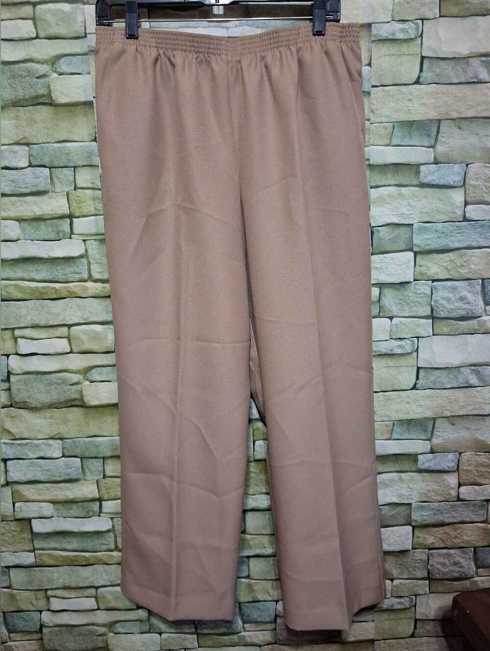 New Alfred Dunner Taupe Elastic Waist Straight-Leg Trousers